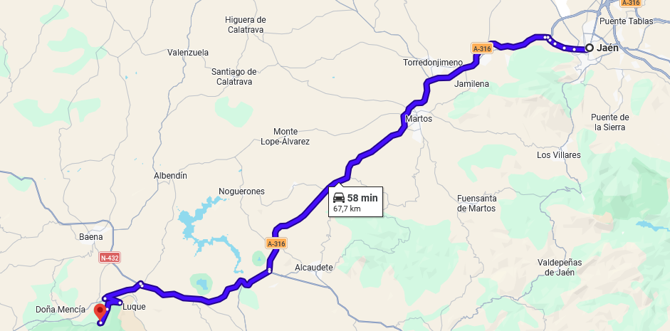 Ruta desde Jaén hasta Zuheros.