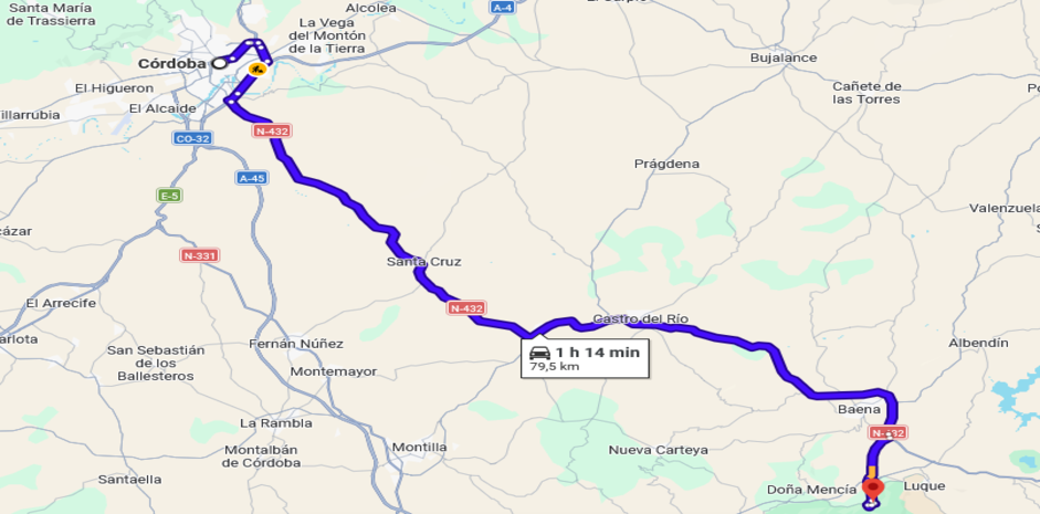 Ruta desde Córdoba hasta Zuheros.